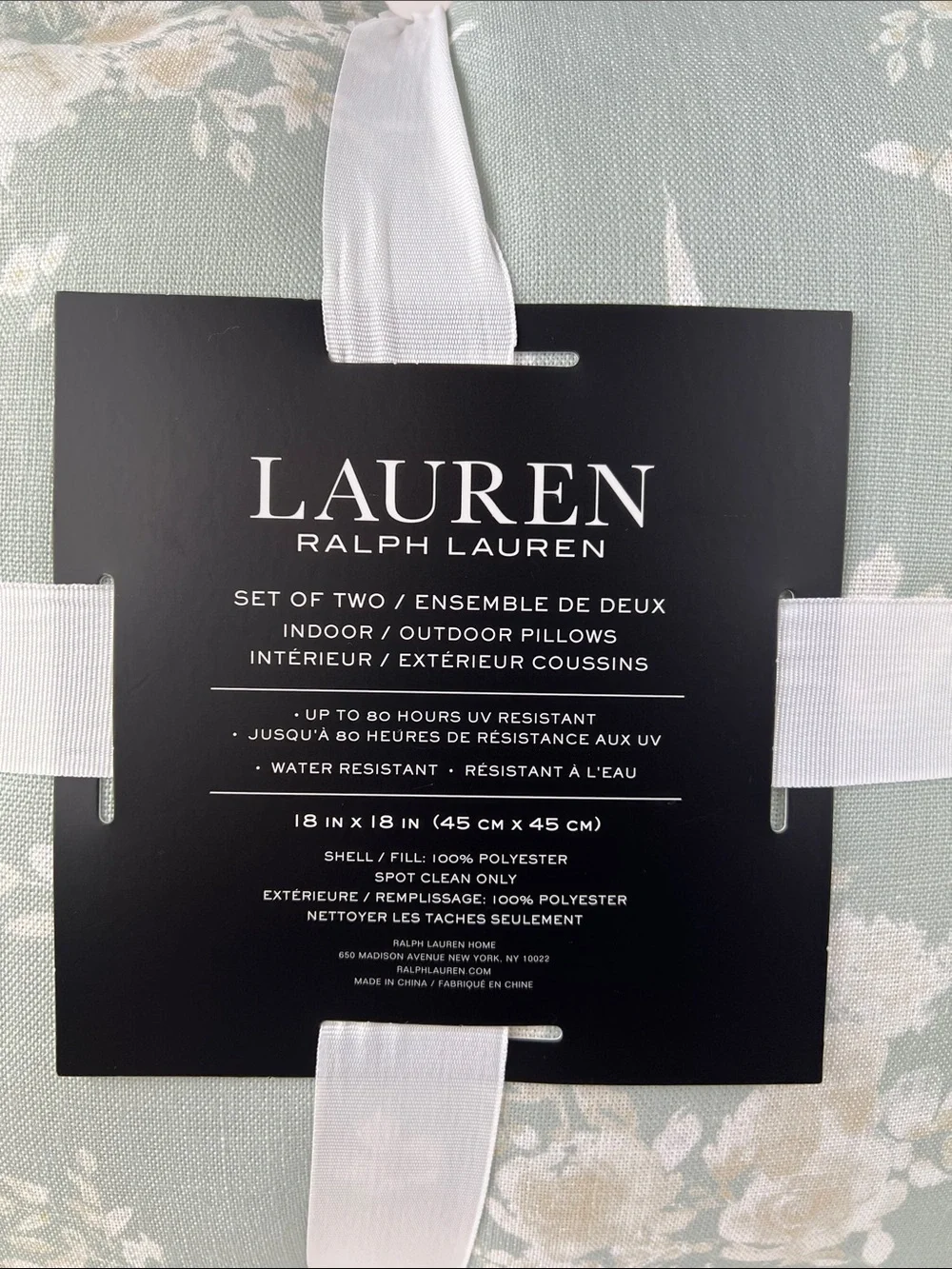 Lauren Ralph Lauren Indoor Outdoor Pillows Sage Green Cream Floral 2 Pc NEW